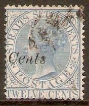 Straits Settlements 1884 8c on 12c Blue. SG74.