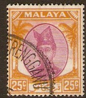 Trengganu 1949 25c Purple and orange. SG80.