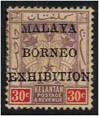 Kelantan 1922 30c. Dull Purple and Red. SG32.