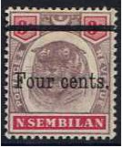 Negri Sembilan 1898 4c. On 3c. Dull Purple and Carmine. SG17.