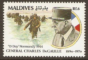 Maldives 1992 6r De Gaulle Normandy Stamp. SG1587.