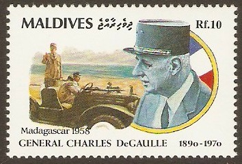 Maldives 1992 10r De Gaulle in Madagascar Stamp. SG1587.