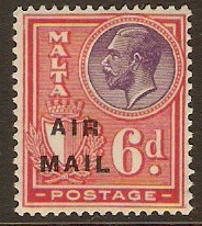 Malta 1928 6d. Violet and Scarlet Airmail Stamp. SG173.