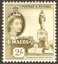 Malta 1956 2s olive-green. SG278.