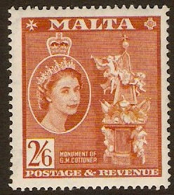 Malta 1956 2s.6d chestnut. SG279.