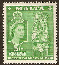 Malta 1956 5s green. SG280.