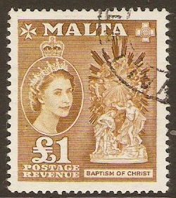 Malta 1956 1 Yellow-brown. SG282.