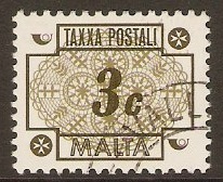 Malta 1973 3c Light brown and brown Postage Due. SGD47.