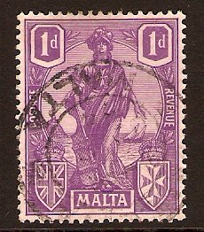 Malta 1922 1d. Bright Violet. SG126.