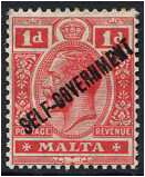 Malta 1922 1d. Scarlet. SG116.