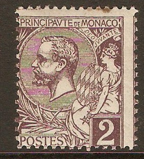 Monaco 1891 2c Slate-violet. SG12a.