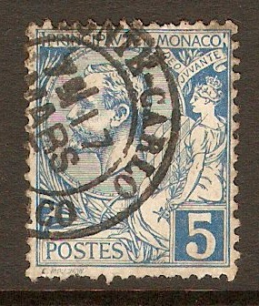 Monaco 1891 5c Blue. SG13a.