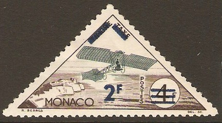 Monaco 1956 2f on 4f blk-brown & blackish green. SG556.