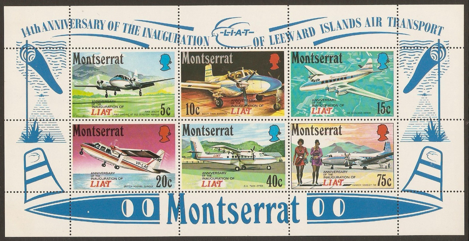 Montserrat 1971 LIAT Inauguration Stamps Sheet. SGMS286.