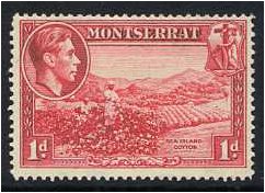 Montserrat 1938 1d Carmine. SG102a.