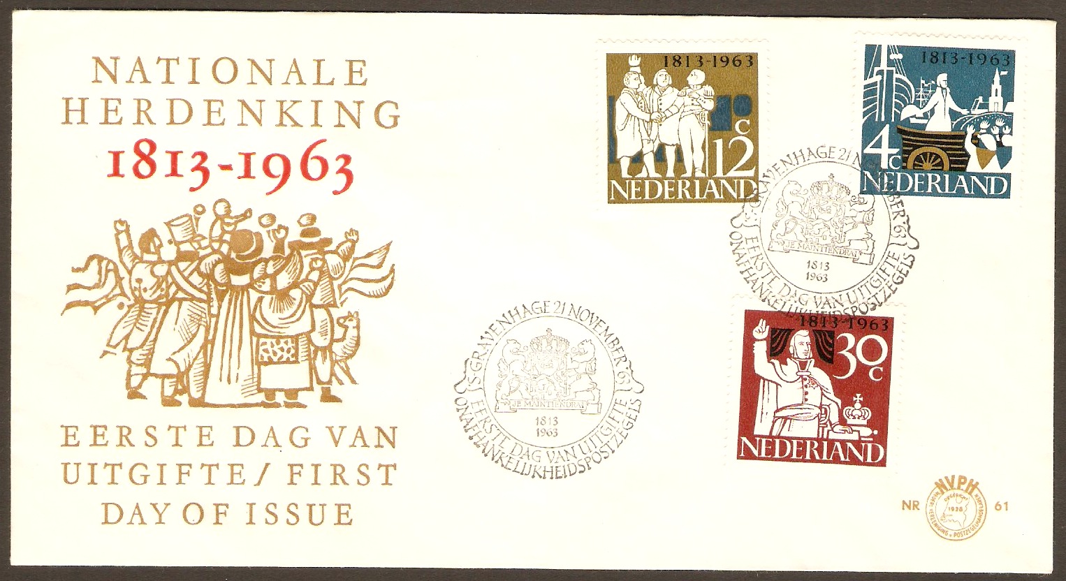 Netherlands 1963 Anniversary Stamps Series FDC.