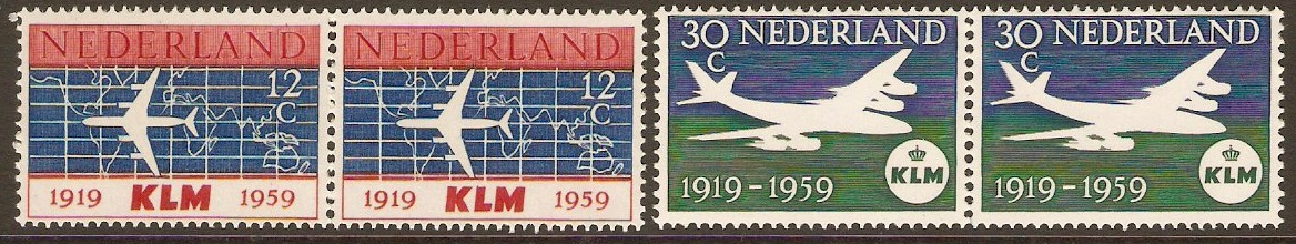 Netherlands 1959 KLM Airline Anniversary Set. SG884-SG885.