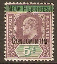 New Hebrides 1910 5d Dull purple and green. SG7.