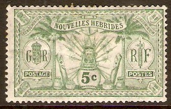 New Hebrides 1911 5c Green. SGF11.