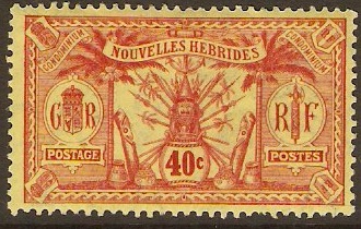 New Hebrides 1911 40c Red on yellow. SGF16.