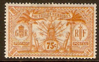 New Hebrides 1911 75c Orange. SGF18.