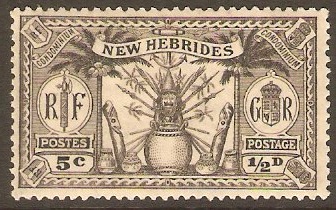 New Hebrides 1925 5c (d) Black. SG43.