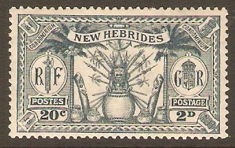 New Hebrides 1925 20c (2d) Slate-grey. SG45.