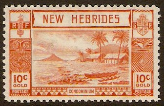 New Hebrides 1938 10c orange. SG53.