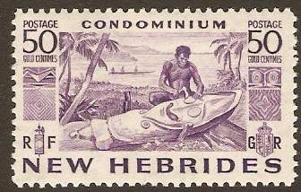 New Hebrides 1953 50c violet. SG75.