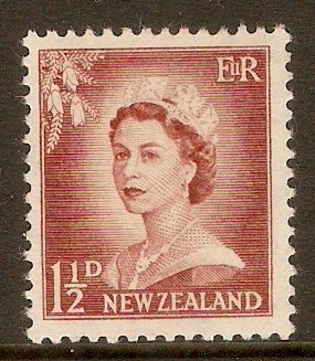 New Zealand 1955 1d Brown-lake QEII definitives Series. SG746.