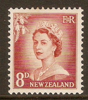 New Zealand 1955 8d Chestnut QEII definitives Series. SG751.