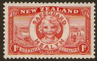 New Zealand 1936 1d +1d Scarlet Health Stamp. SG598.
