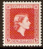 New Zealand 1954 3d Vermilion Official Stamp. SGO163.