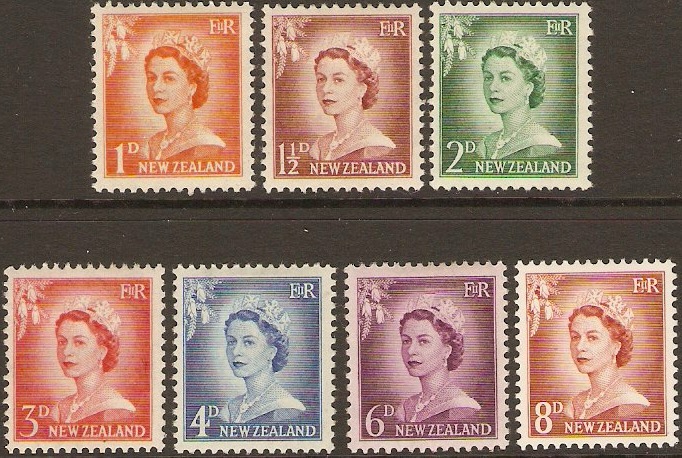 New Zealand 1955 QEII Definitives Set. SG745-SG751.