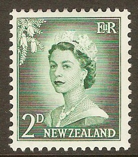 New Zealand 1955 2d Bluish green. SG747.