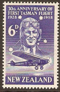 New Zealand 1958 6d Air Crossing Stamp. SG766.