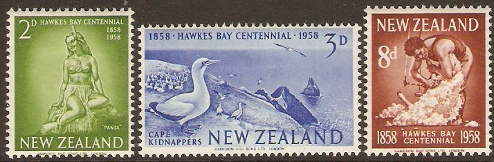 New Zealand 1958 Hawkes Bay Centenary Set. SG768-SG770.