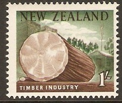 New Zealand 1960 1s Brown and deep green. SG791.