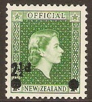 New Zealand 1961 2d on 2d Bluish green Official Stamp. SGO169.