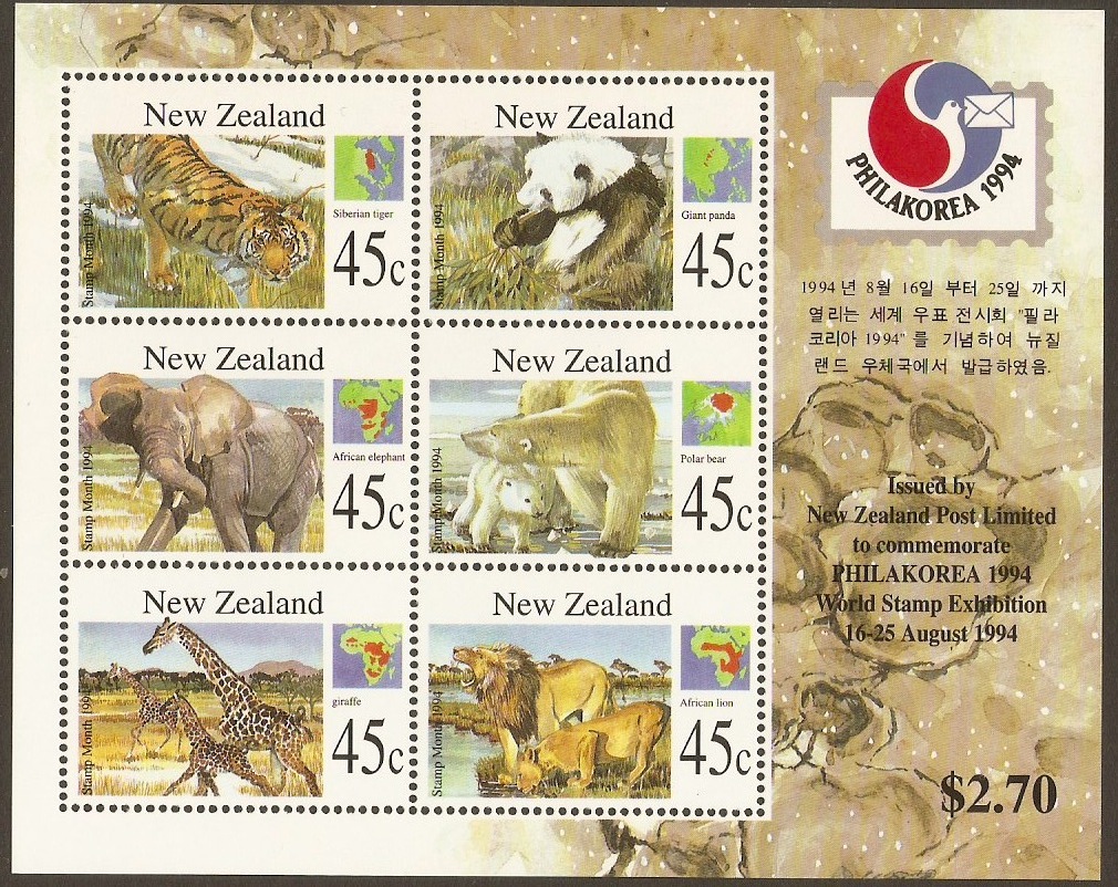 New Zealand 1994 Wild Animals Sheet. SGMS1831.