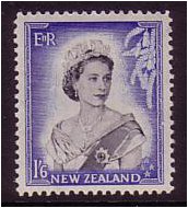 New Zealand 1953 1s.6d Black & bright blue. SG733.
