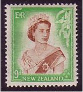 New Zealand 1953 9d. Brown & Bright Green. SG731.