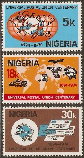 Nigeria 1974 UPU Centenary Set. SG325-SG327.