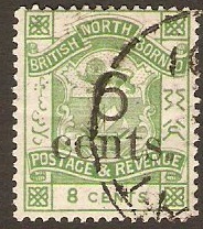 North Borneo 1891 6c on 8c yellow-green. SG55.