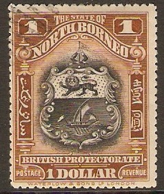North Borneo 1911 $1 black and chestnut. SG180.