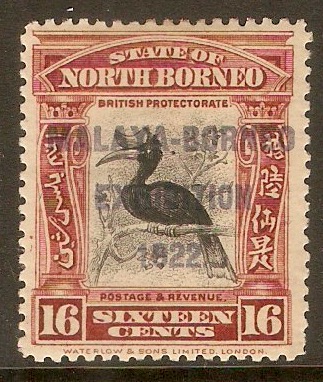North Borneo 1922 16c Brown-lake. SG267.