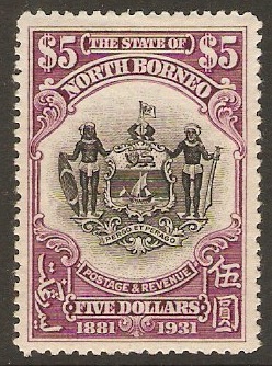 North Borneo 1931 $5 Black and purple. SG302.