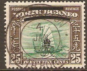 North Borneo 1947 25c Green and chocolate. SG345.