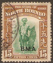 North Borneo 1945 15c Green and brown. SG328.