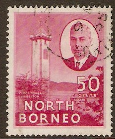 North Borneo 1950 50c Rose-carmine. SG366a.